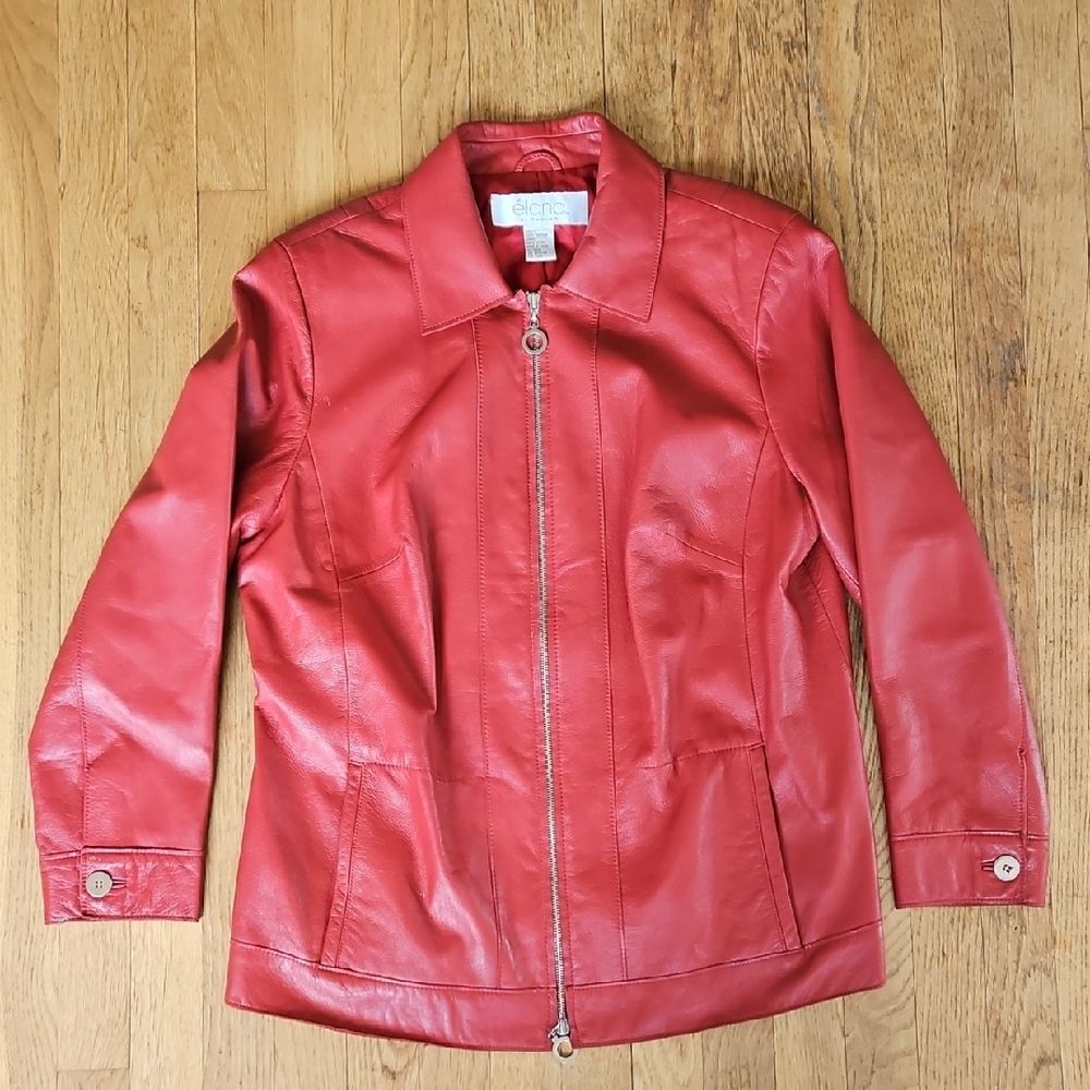 Elana By Tanner Red Leather Coat 12